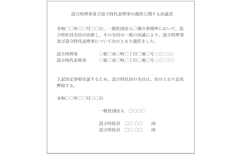 一般社団法人設立時の決議書