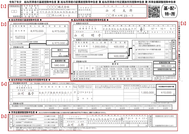 給与所得者の基礎控除申告書 兼 給与所得者の配偶者控除等申告書 兼 給与所得者の特定親族特別控除申告書 兼 所得金額調整控除申告書