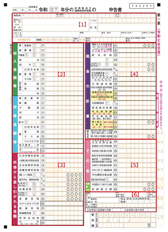 確定申告書第一表